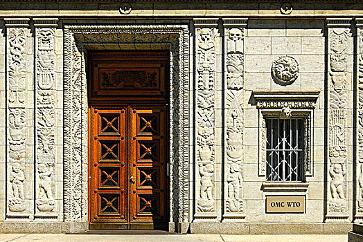 门,浅浮雕,装饰,正门入口,中心,总部,世界,交易,条理,日内瓦,瑞士,欧洲