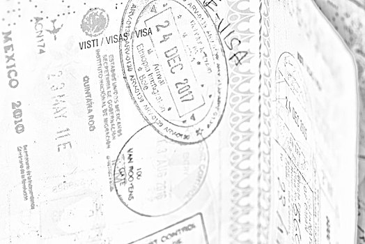 模糊,护照,白色背景,概念,旅行,自由,许多,签证