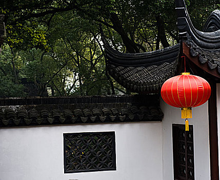 中国,古老,房子,红灯笼