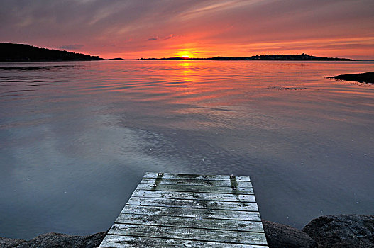 码头,日落,太阳,布胡斯,瑞典
