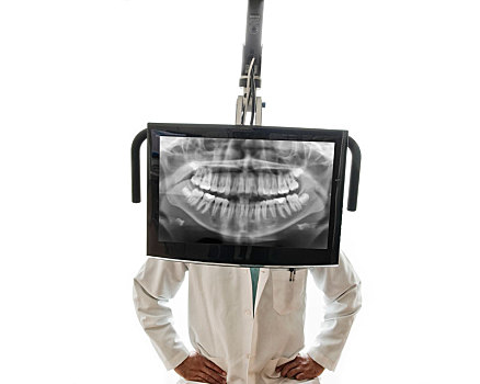 特写,显示器,牙齿,x光,牙医,站立,后面