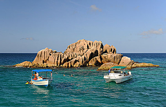 花冈岩,石头,船,正面,普拉兰岛,塞舌尔,非洲,印度洋