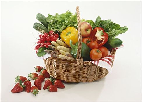 篮子,新鲜,蔬菜,草莓