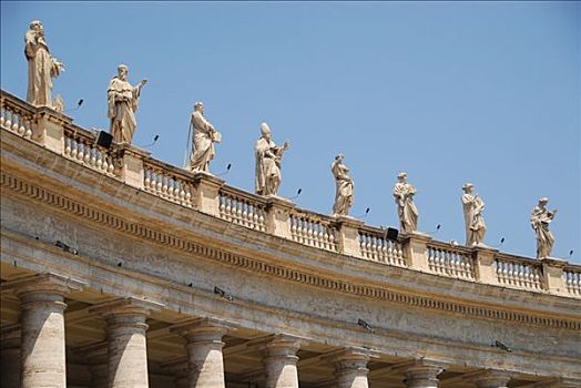 雕塑,排列,上面,柱廊,圣彼得广场,梵蒂冈,罗马,意大利,欧洲