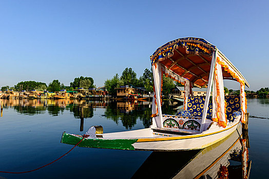 船,湖,船屋,背影,斯利那加,查谟-克什米尔邦,印度,亚洲