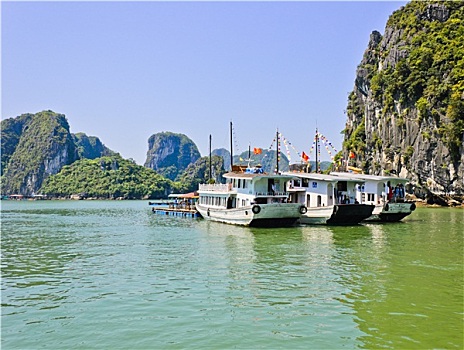 游船,漂浮,渔村,下龙湾,越南