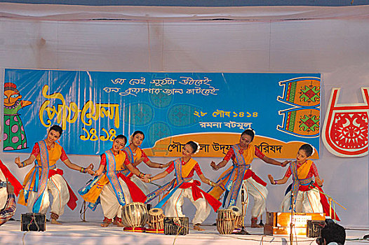 孟加拉人,女孩,表演,庆贺,冬天,节日,达卡,首都,孟加拉,一月,2008年