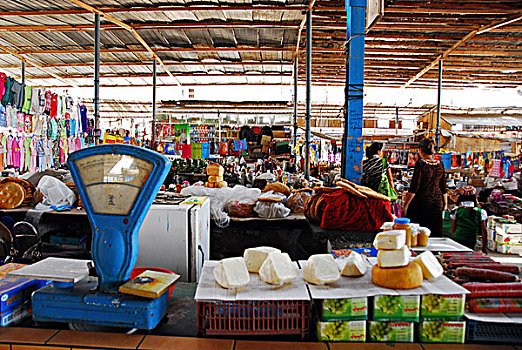 食品摊,奶酪,肉,面包,展示,市场,土库曼斯坦