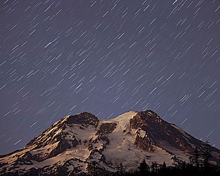 五个,定时曝光,夜空,淋浴,星,高处,雷尼尔山,雷尼尔山国家公园,瀑布山,山脉,华盛顿,美国