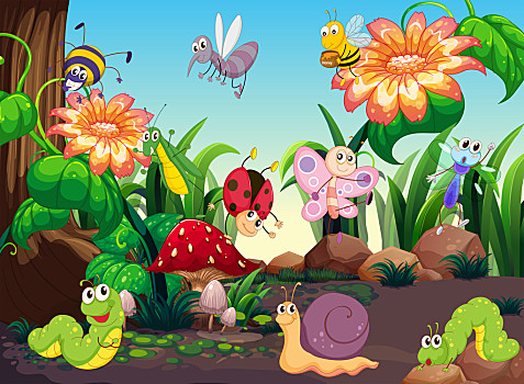 许多,昆虫,花园,插画
