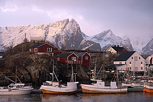 瑞恩,渔村,雪山,挪威
