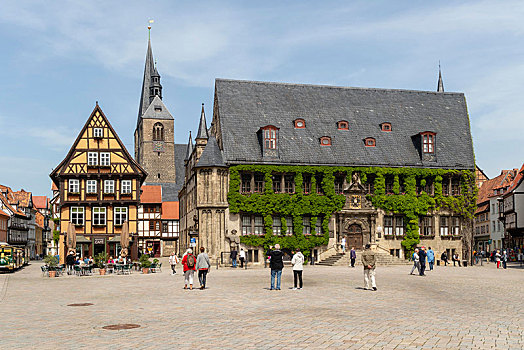 广场,正面,历史,市政厅,奎德琳堡,萨克森安哈尔特,德国,欧洲