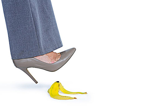 女人,脚跟,鞋,走,香蕉,白色背景,背景
