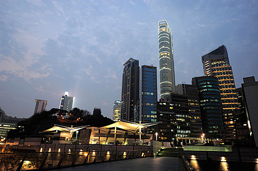 天际线,摩天大楼,晚上,尖沙嘴,九龙,香港,中国,亚洲