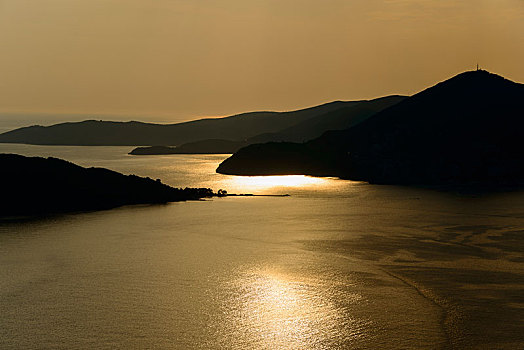 日落,海岸,靠近,布德瓦,黑山,欧洲