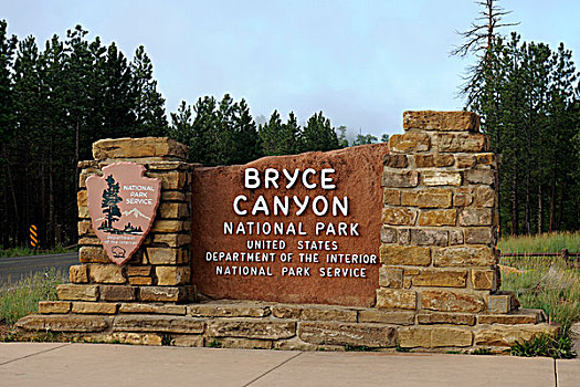 入口标志,布莱斯峡谷国家公园,犹他,美国,北美