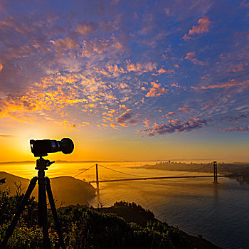 金门大桥,旧金山,日出,加利福尼亚,相机,剪影