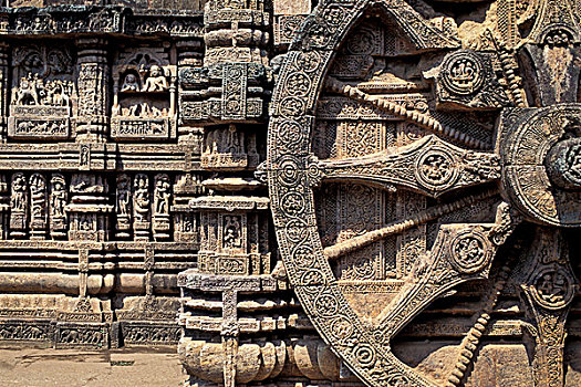 轮子,雕刻,石头,马车,庙宇,太阳神庙,世界遗产,奥里萨帮,东印度,印度,亚洲