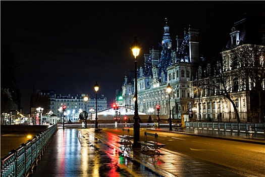 市政厅,巴黎,夜晚