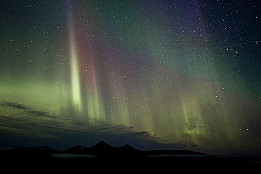 绿色,北极光,斯匹次卑尔根岛,斯瓦尔巴特群岛,挪威,斯堪的纳维亚,欧洲