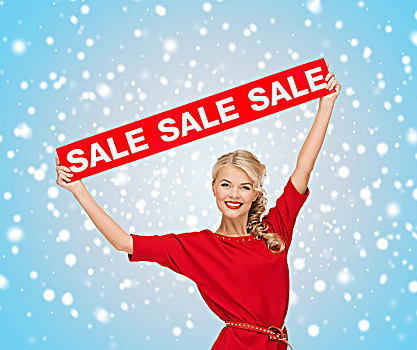 购物,礼物,圣诞节,圣诞,概念,微笑,女人,连衣裙,红色,销售,标识