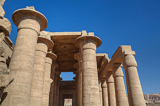 柱子,浮雕,多柱厅,拉美西斯二世神殿,祭庙,路克索神庙,约旦河西岸,尼罗河流域,埃及