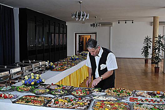 餐饮,自助餐,聚会,准备,男人