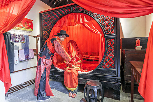 中国山东省青州市民俗博物馆,古代婚房场景