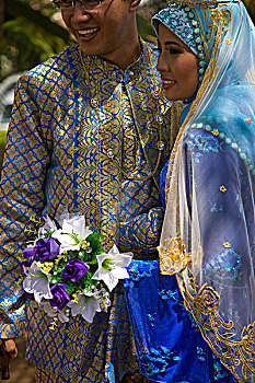 年轻,情侣,婚礼,衣服,马六甲,历史,马来西亚,半岛