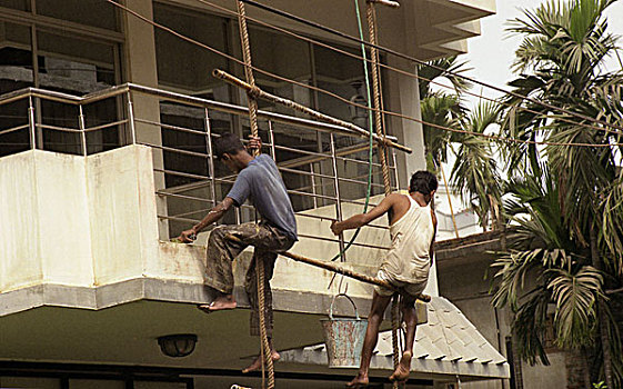 工人,描绘,户外,建筑,达卡,孟加拉,2006年