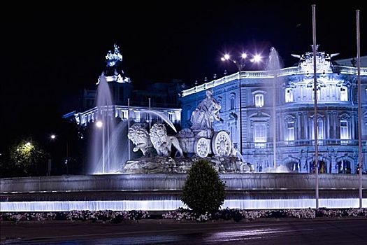 喷泉,正面,宫殿,西贝里斯广场喷泉,西贝列斯广场,马德里,西班牙