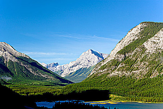 屏障,湖,卡纳纳斯基斯,艾伯塔省,加拿大,山,落基山脉,地质构造,树林