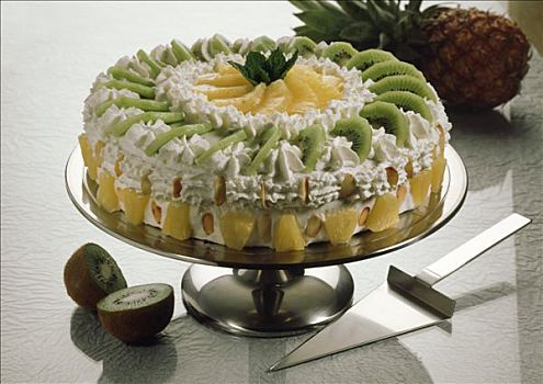 猕猴桃,菠萝,奶油蛋糕,点心架