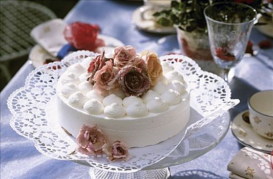 白色,蛋糕,糖渍,玫瑰