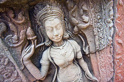 柬埔寨,收获,吴哥窟,古老,风化,雕塑,南门