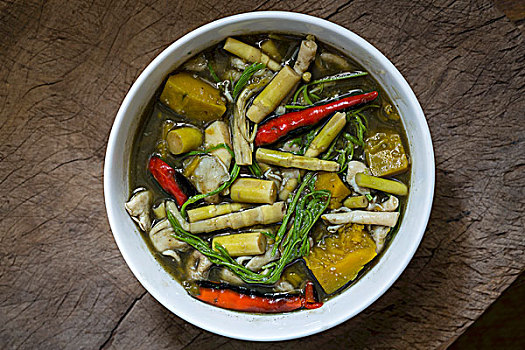 蔬菜咖喱,竹子,蘑菇,南瓜,万象,老挝