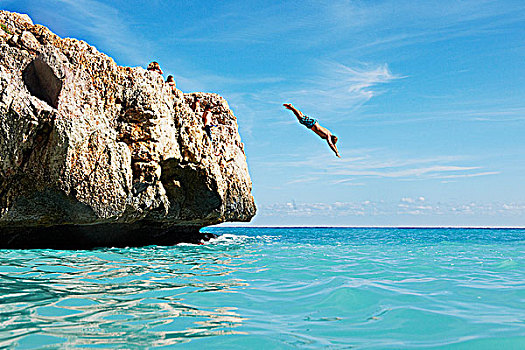 男人,跳水,石头,海洋