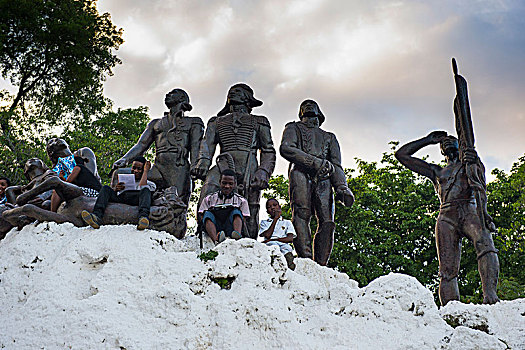 学生,学习,纪念建筑,战斗,帽,海地,加勒比