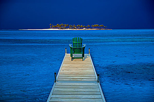巴哈马,拿骚,宽木躺椅,坐,码头,海洋,岛屿,背景