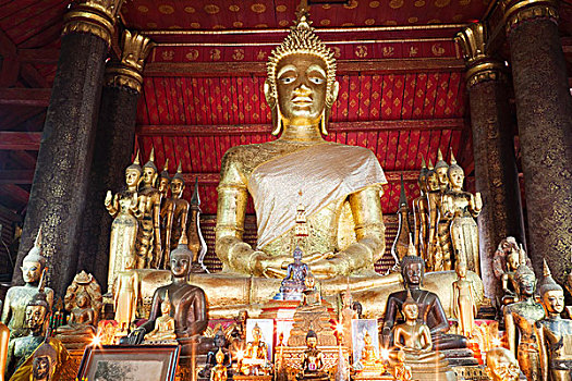 老挝,琅勃拉邦,寺院,佛像,祈祷