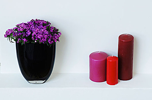 花瓶,紫花,三个,蜡烛