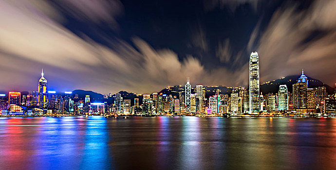 航拍,香港,城市,光亮,摩天大楼,黄昏