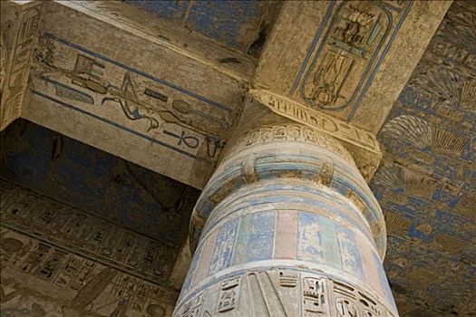 柱子,柱廊,象形文字,约旦河西岸,路克索神庙,尼罗河流域,埃及,非洲