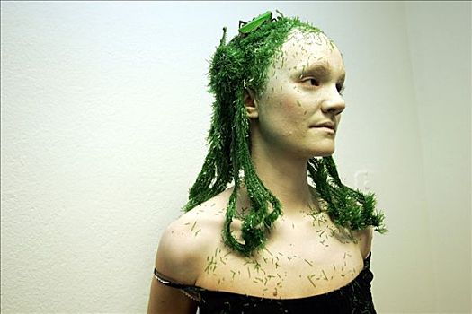 面具,图像,绿色,发型