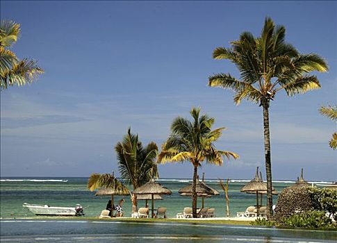 遮阳伞,棕榈树,水池,文化遗产,豪华,酒店,高尔夫,毛里求斯,非洲