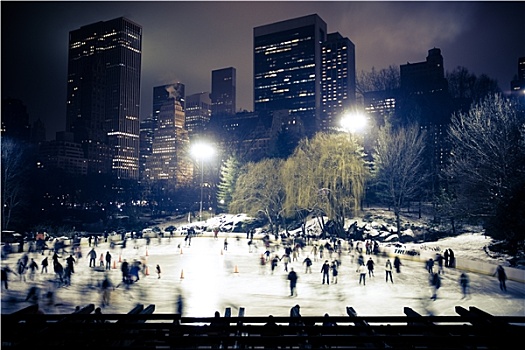 时代广场,夜晚,模糊,滑冰