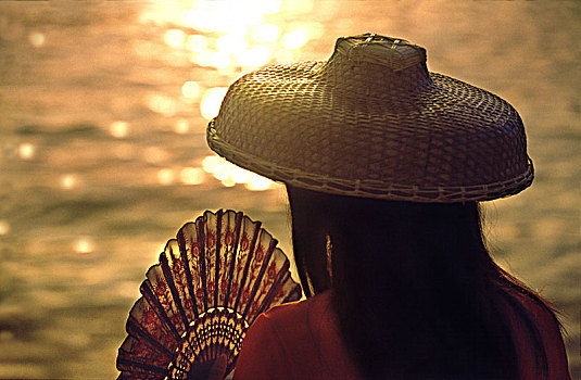 女人,传统,帽子,日落,新界,香港,中国