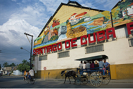 马车,靠近,建筑,壁画,圣地亚哥,古巴