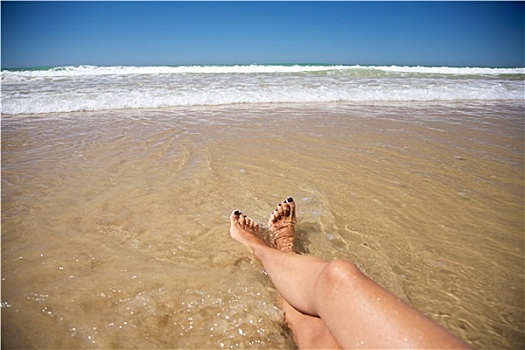 休息,腿,海滩