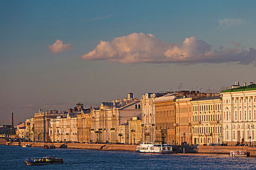 俄罗斯,圣彼得堡,中心,建筑,涅瓦河,黃昏